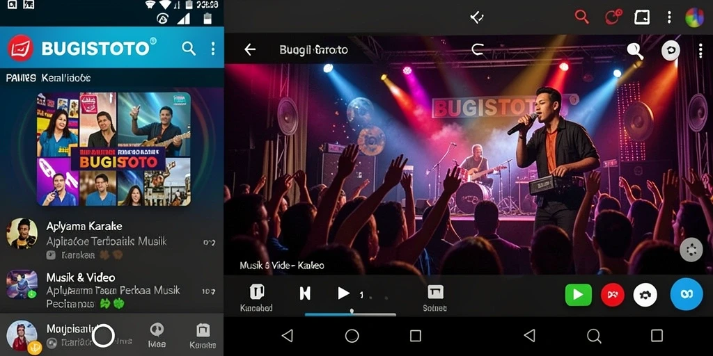 Screenshot utama BUGISTOTO menampilkan antarmuka aplikasi karaoke yang modern.
