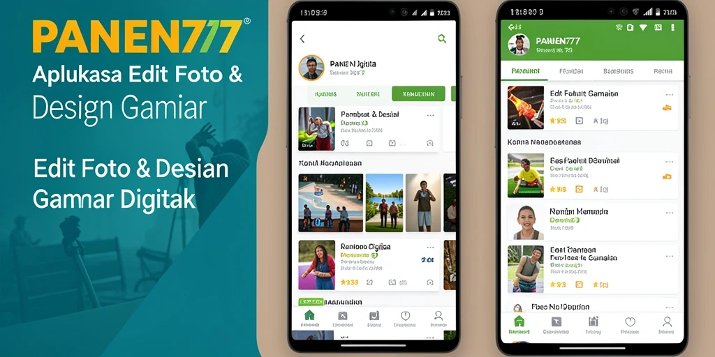 Tampilan antarmuka aplikasi <strong>PANEN77</strong> dengan fitur edit foto yang lengkap.