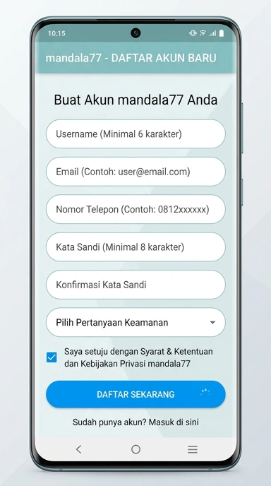 Tampilan halaman daftar mandala77