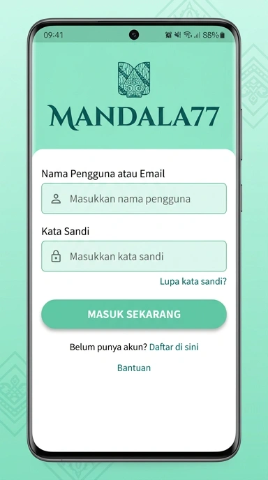Tampilan halaman login mandala77